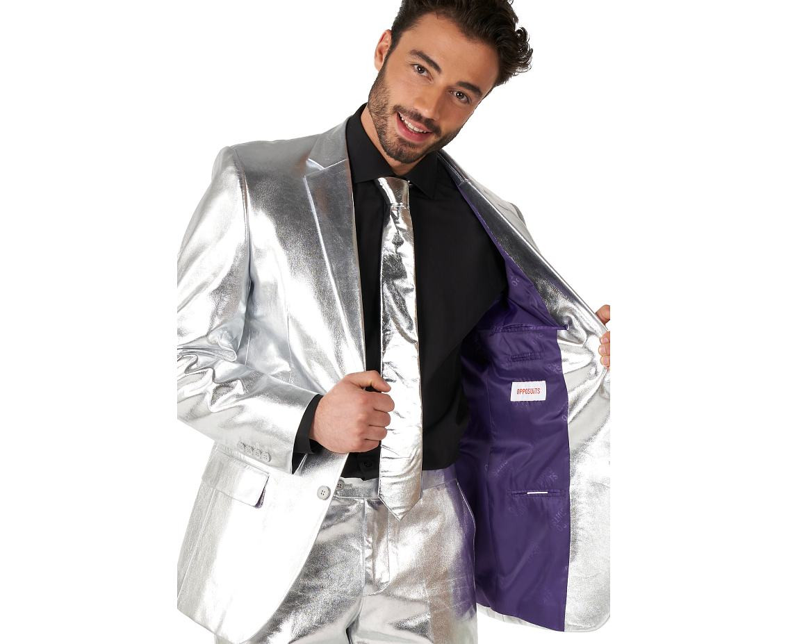 Suit silver shiny, size 48